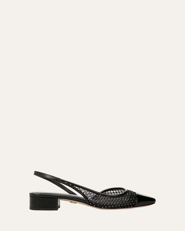 Cecile Net Leather Slingback Ballerina Flats